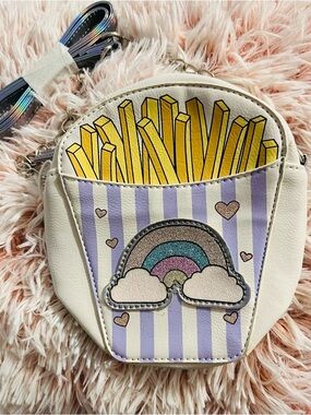 Cream Kids Crossbody Bag with Rainbow & Yellow Fries Motif